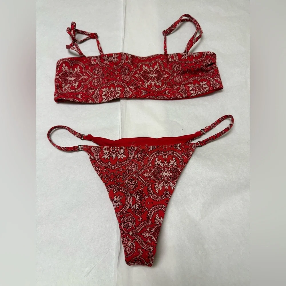 Frankie's Bikinis Joy Red Bandana Print Bikini Swimwear Set 🔴